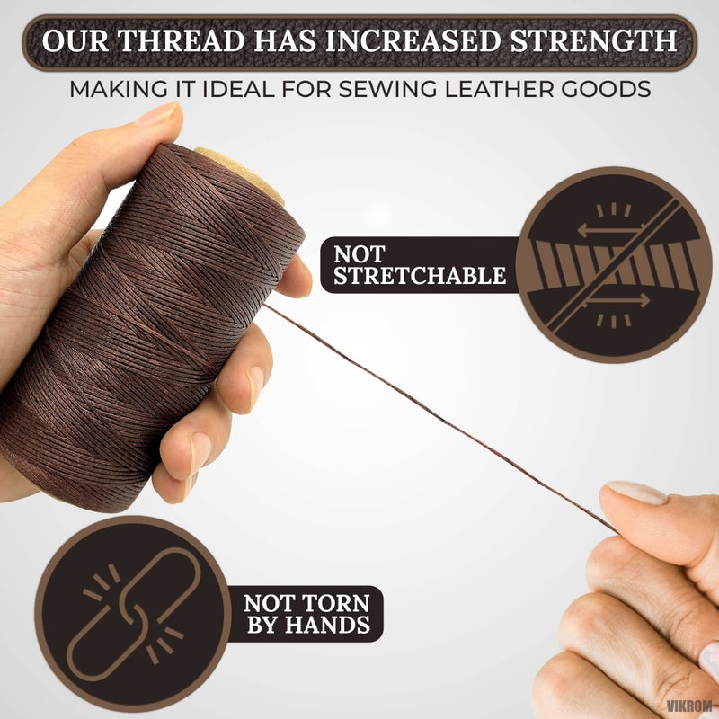 VIKROM Wax String 284 Yards 150D 1mm - Waxed String Cord for Leather Sewing, Deep Brown Color, Resistant to Abrasion and Fading, Brown Waxed Thread for Leather Craft, Bookbinding, and Shoe Repairing - Image 3